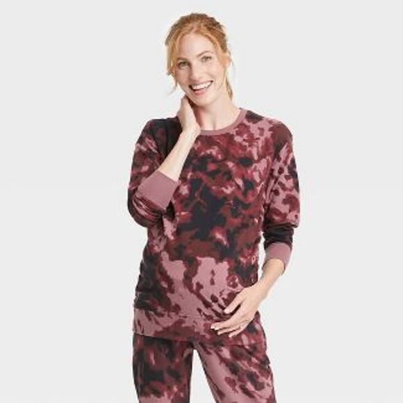 Match Back Maternity Sweatshirt S Ingrid & Isabel Burgundy Tie Dye Side Shirring - Picture 3 of 9